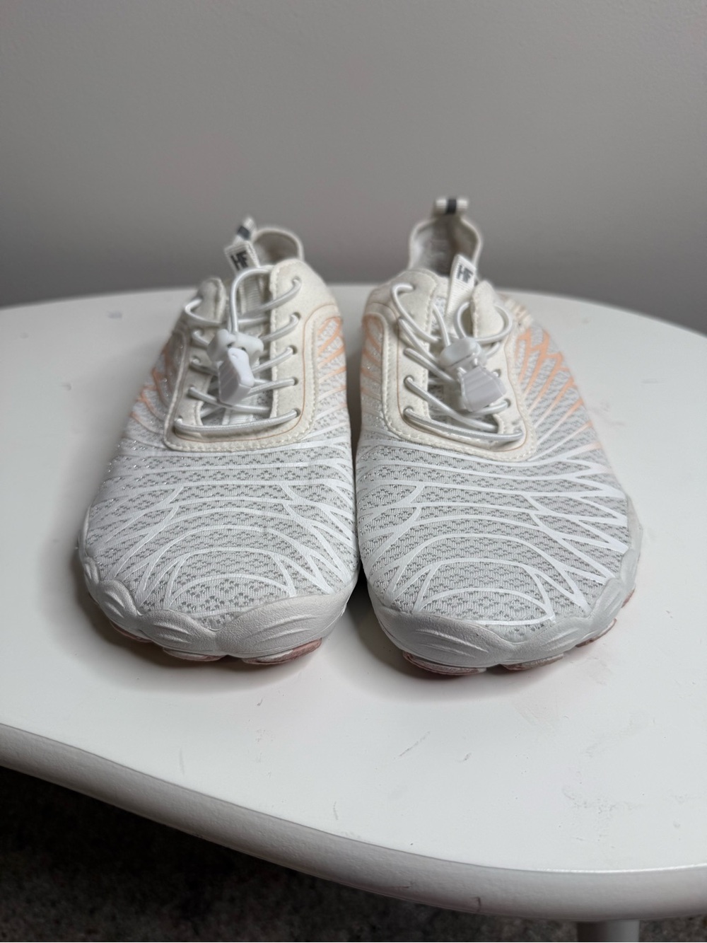 White Knit Slip-On Barefoot Hiking Sneakers with Pink and White Detail - Picture 4 of 7